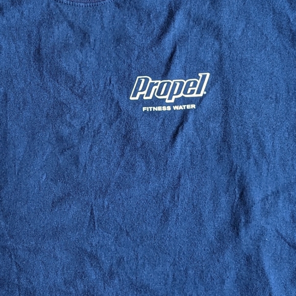 Men's Medium Vintage 2000s Hanes Beefy Navy Blue Propel T-Shirt - Picture 3 of 6